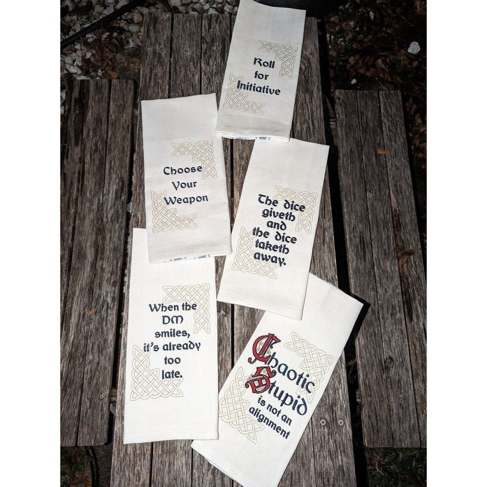 D&D Dungeons and Dragons game embroidered kitchen towel set of 5
